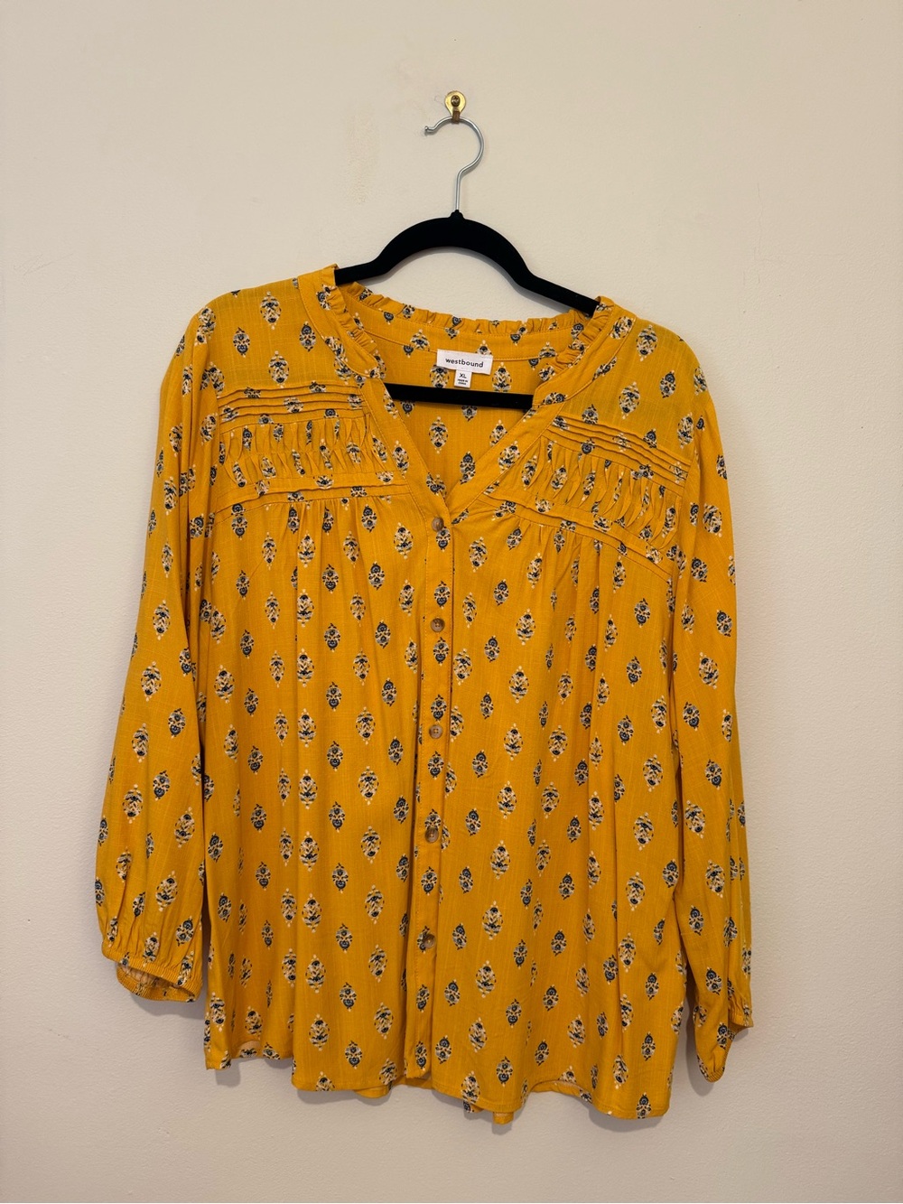 NWOT Westbound Mustard Yellow Floral Button-Front Blouse